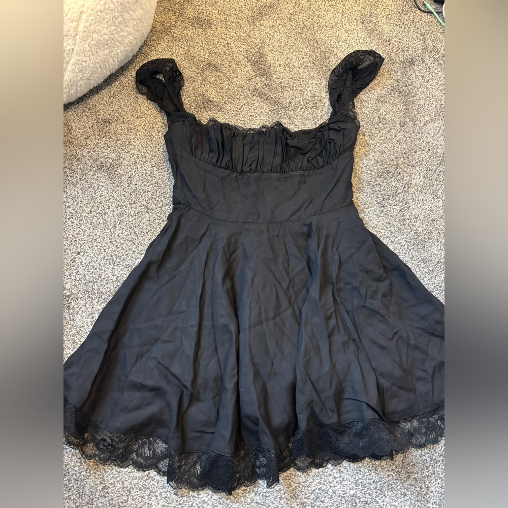 House of CB Black Mini Dress with Lace Trim
